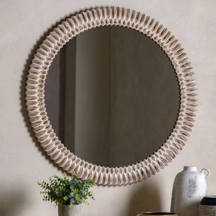 Pimlico Round Mirror with 3D Wooden Etching