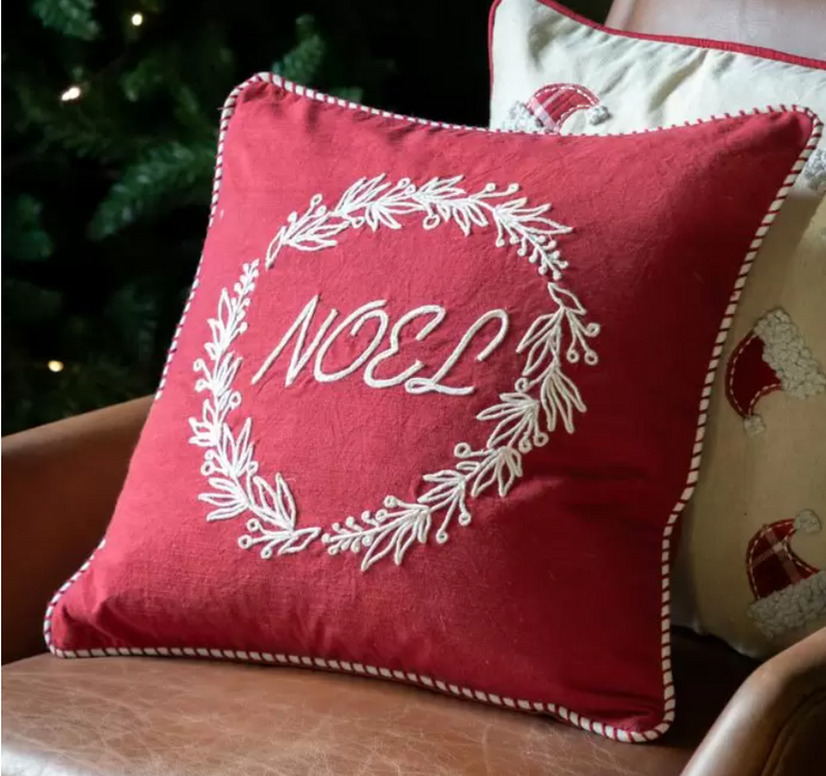 Noel  Red Velvet Christmas Cushion