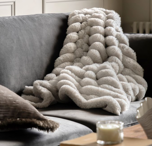 Ribbed Faux Fur Throw Natural