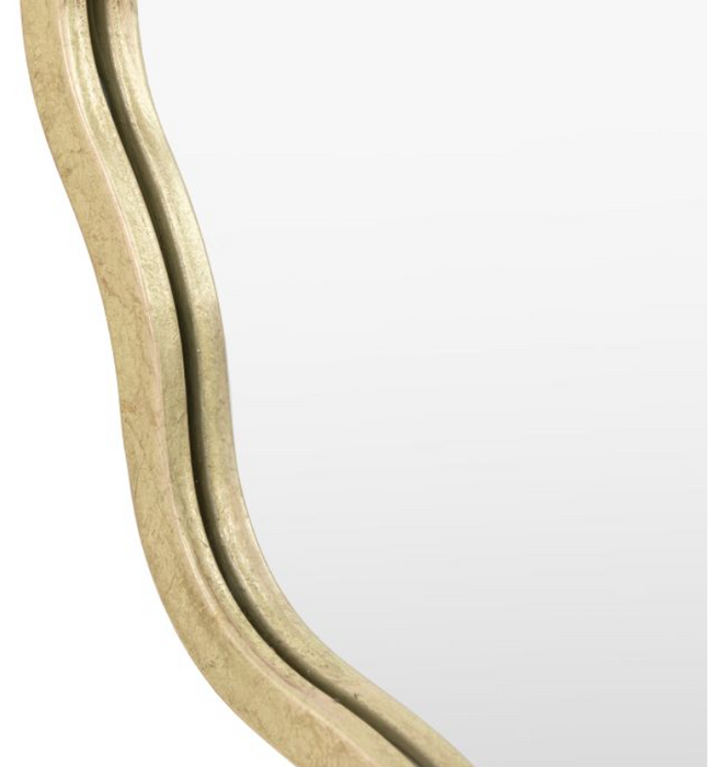 Contemporary Aged Gold Wavy Metal Wall Mirror - 95cm