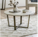 Montpellier Round Coffee Table, Off White Stone, Bronzed Brass