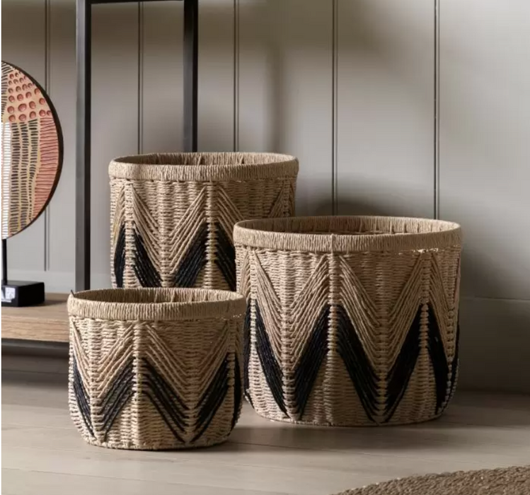 Cameroon Baskets Natural & Black Set of 3