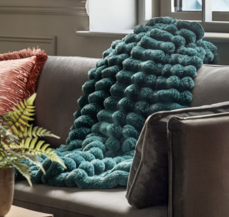 Ribbed Faux Fur Throw Teal