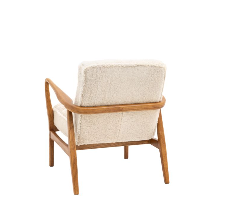 Cream Sheepskin Upholstered Armchair with Curved Wooden Frame ( Due In 12/12/24 )