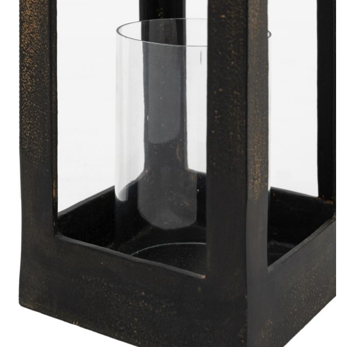 Aged Metal & Glass Indoor Lantern - Large