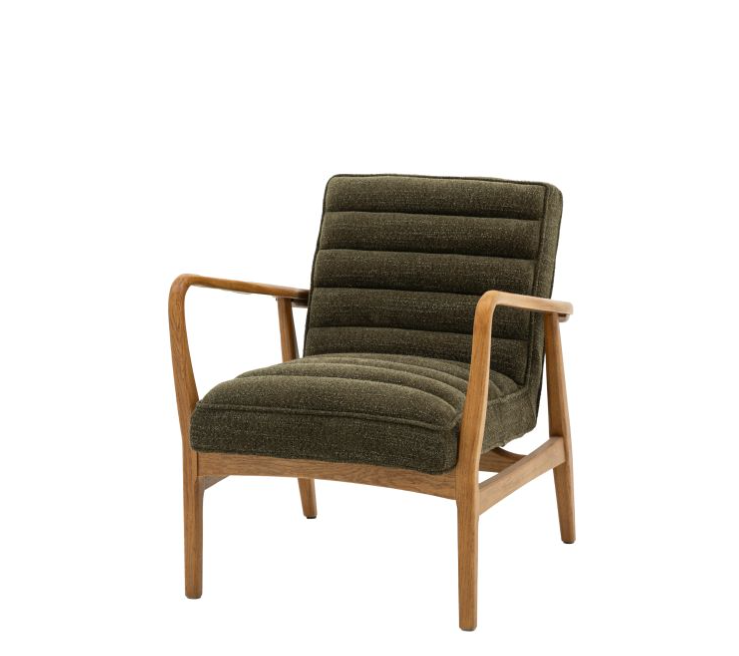 Deep Green Boucle Upholstered Armchair with Curved Wooden Frame ( Due Back In 08/12/24 )