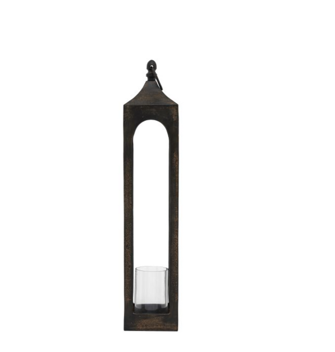 Aged Metal & Glass Indoor Lantern - Large