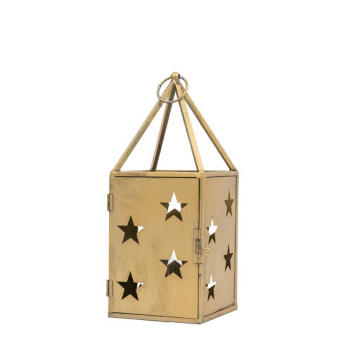 Antique Gold Lantern Large with Star Cut Out Design