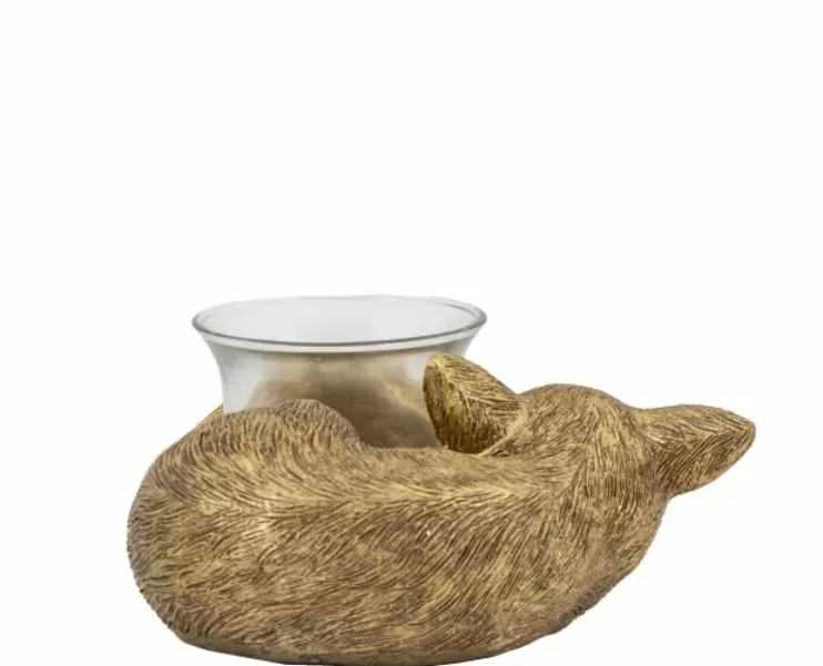 Sleeping Fox Tealight Holder Gold ( Due Back In 18/02/2025 )