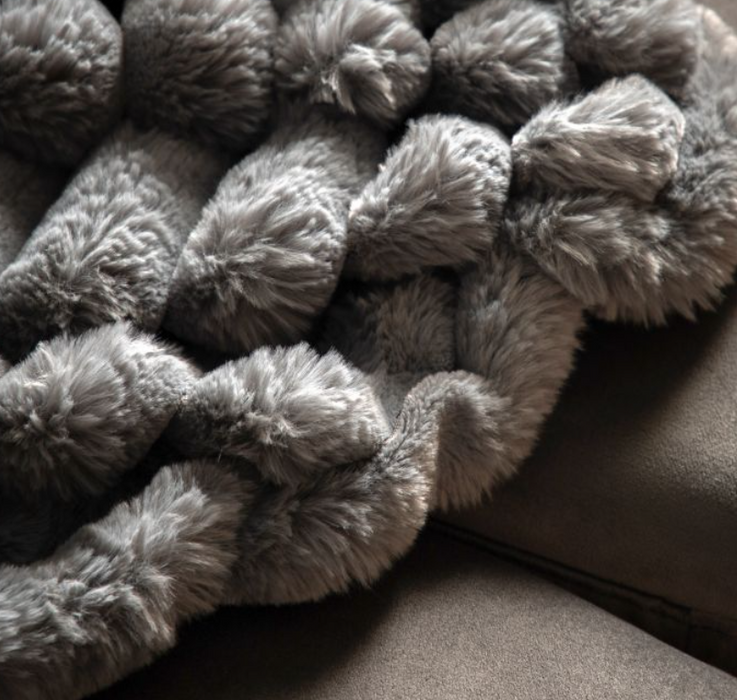 Ribbed Faux Fur Throw Grey