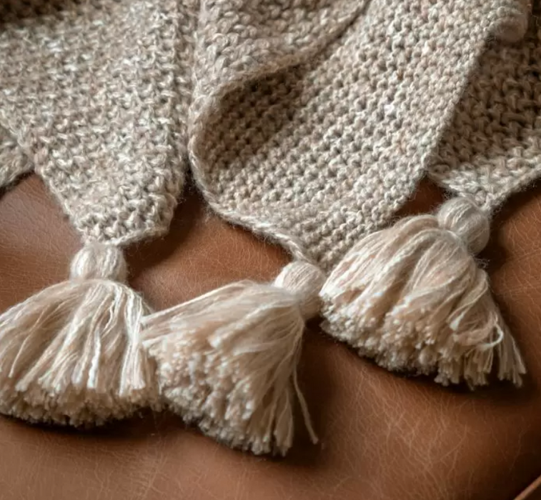 Knitted Tassel Throw Natural