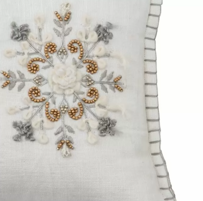 Triple Cream Embroidered Snowflake Cushion ( Due Back In 24/01/2025 )