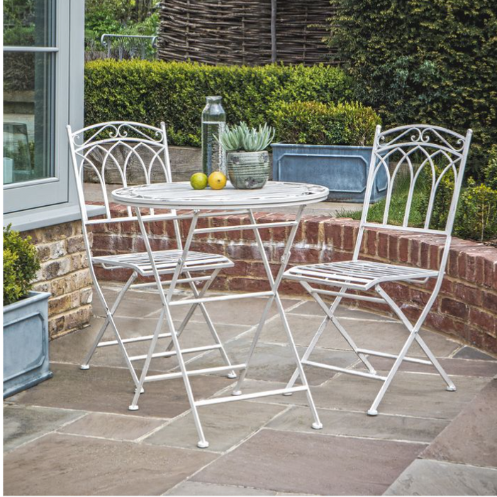 Albany Garden Furniture Bistro Set, Distressed White, Metal, 3 Piece ( Due Back In 28/01/25)