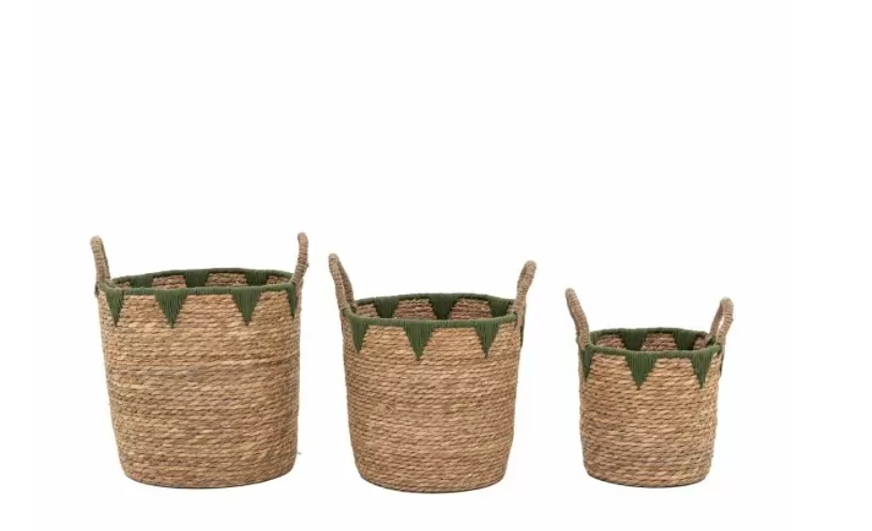 Elgon Baskets Natural & Green Set of 3