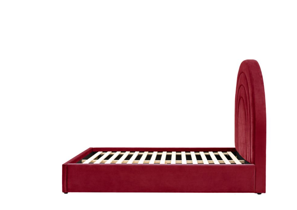 Arch Red Velvet King Size Bedstead