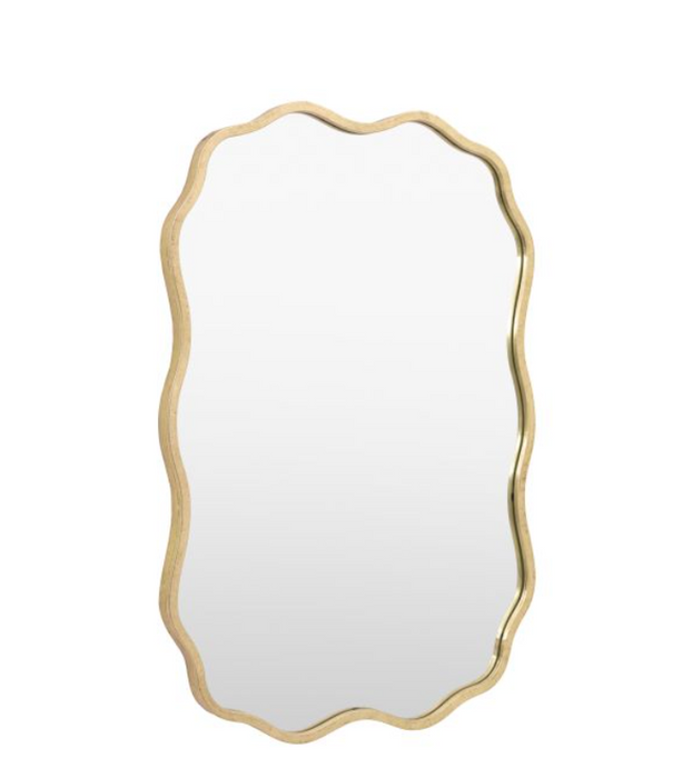 Contemporary Aged Gold Wavy Metal Wall Mirror - 95cm