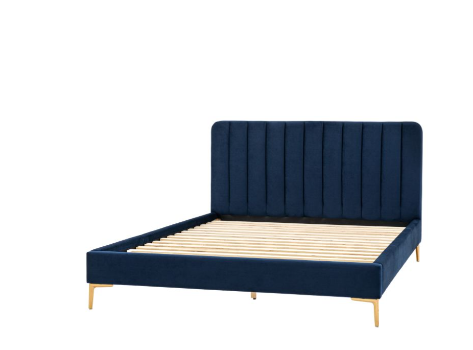 Aston Indigo Panelled Velvet Upholstered King Size Bedstead ( Due Back In  10/11/2024 )