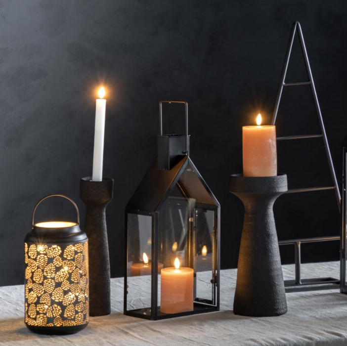 Black Pine Cone Cut-Out Lantern LED Large