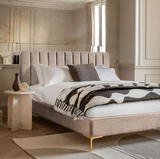 Kensington Latte Velvet Double Bedstead Gold Metal Legs