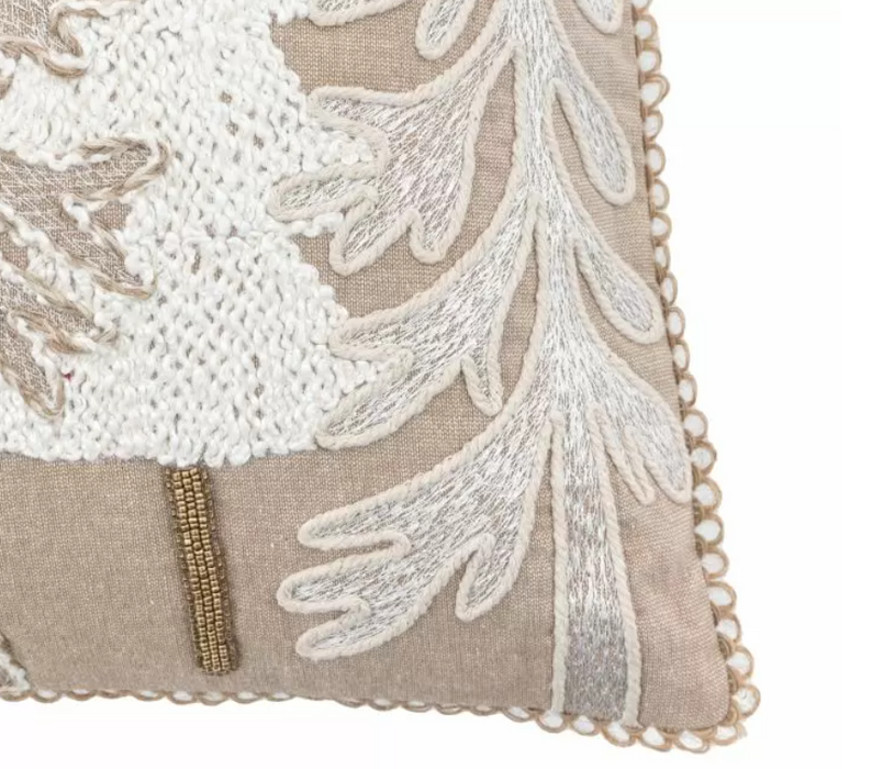 Pearly Embroidered White Tree Christmas Cushion