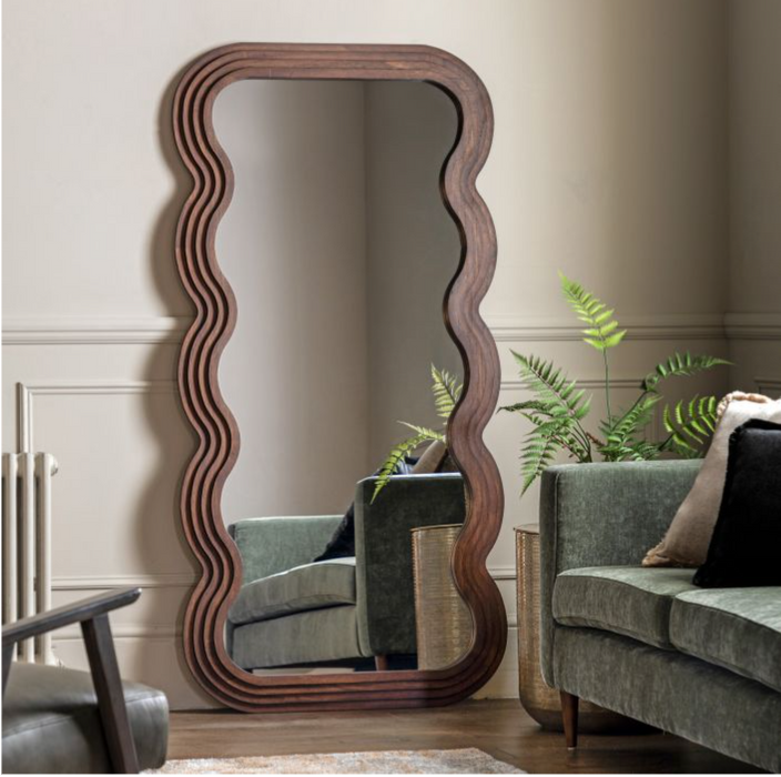 Hasker Brown Wooden Leaner Mirror with Wavy Edge