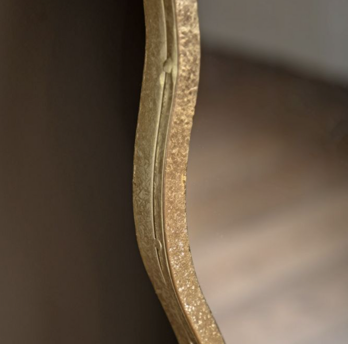 Contemporary Aged Gold Wavy Metal Leaner / Floor Mirror - 170cm