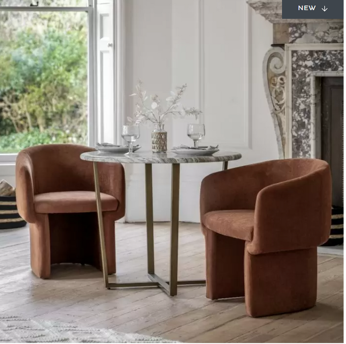 Burlington Round Dining Table, Grey, White Marble & Bronzed Brass Metal