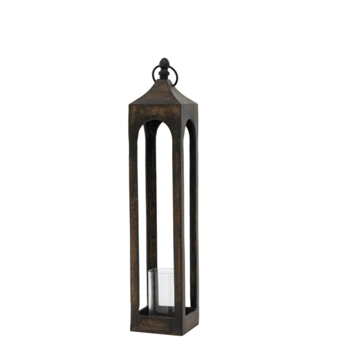 Aged Metal & Glass Indoor Lantern - Large