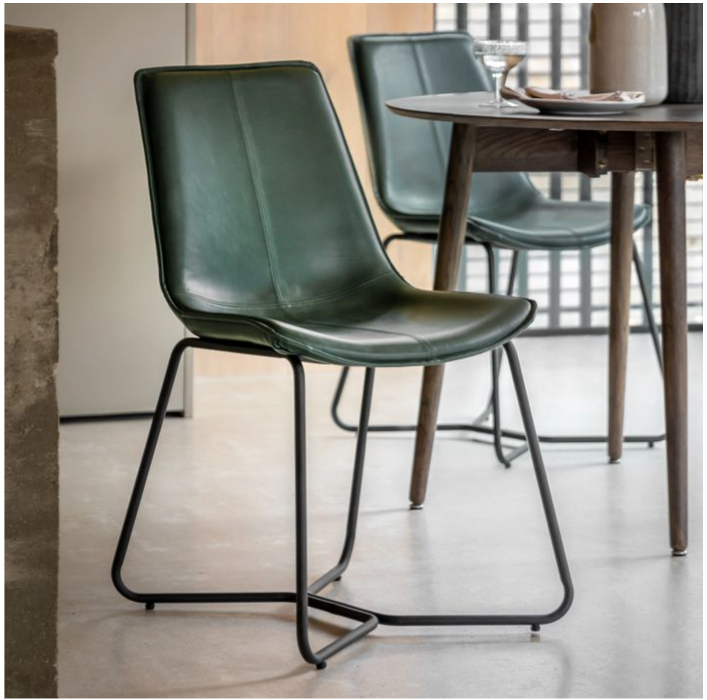 Hawking Curved Design Seating Green Leather Dining Chair