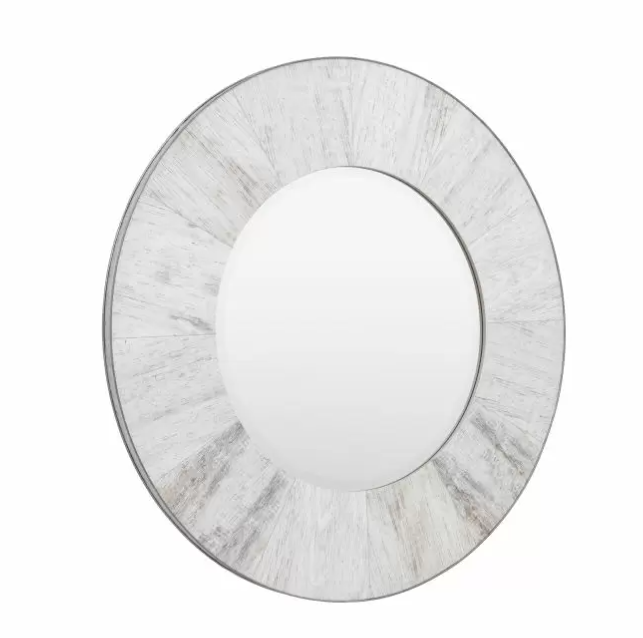 Hackney Industrial-Modern Round Mirror with Whitewashed Wooden Frame