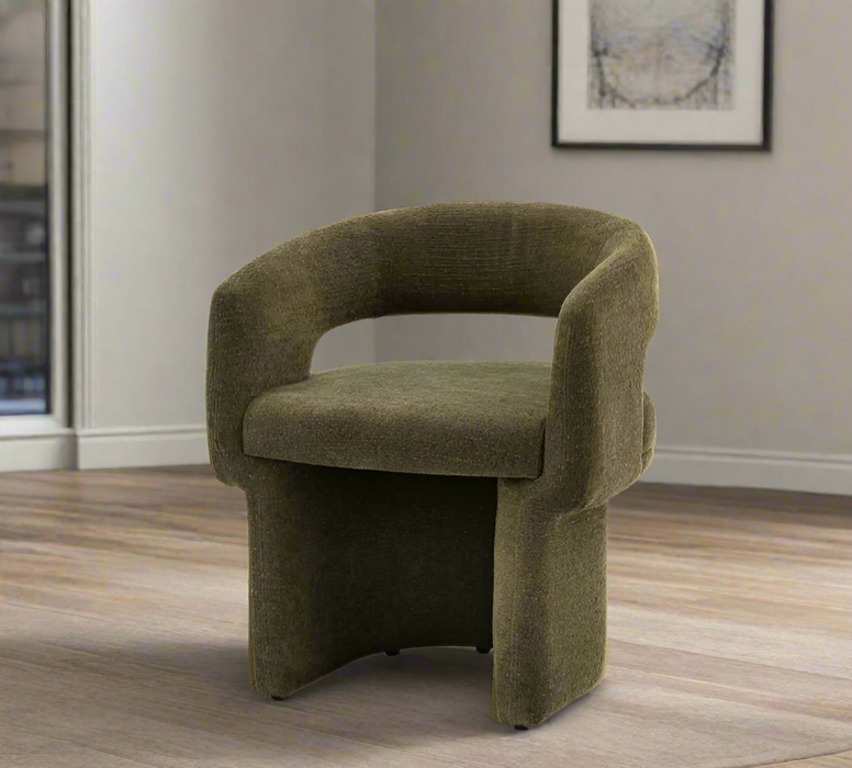 Modern Green Accent Chair – Upholstered Curved Design with Plush Comfort - Decor interiors