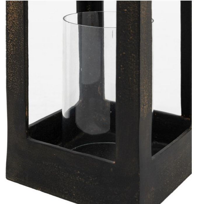 Aged Metal & Glass Indoor Lantern - Medium