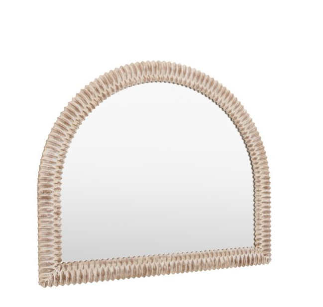 Contemporary White Washed Textured Wood Arched Wall Mirror - 120cm