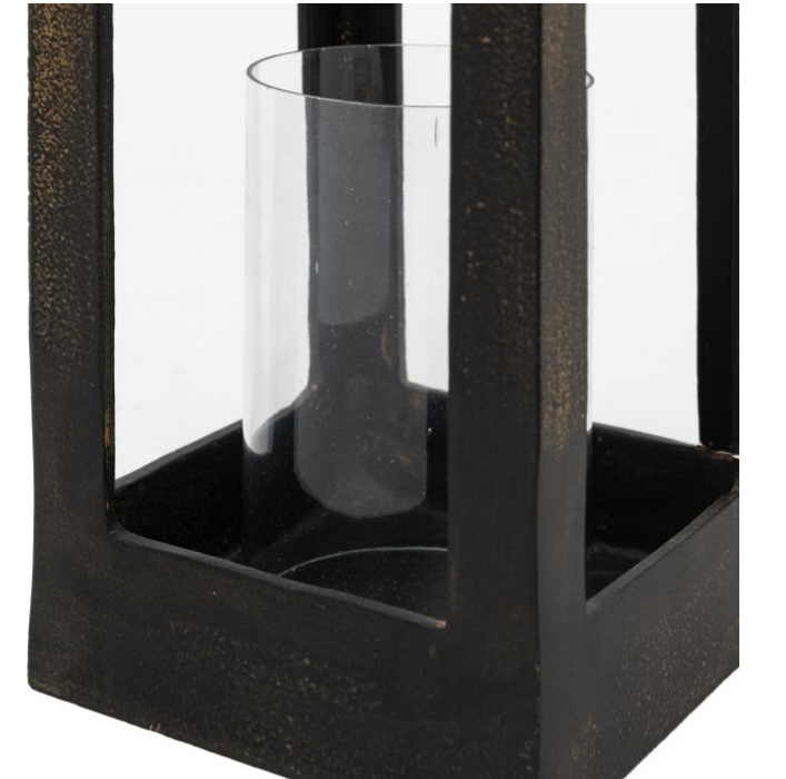 Aged Metal & Glass Indoor Lantern - Small