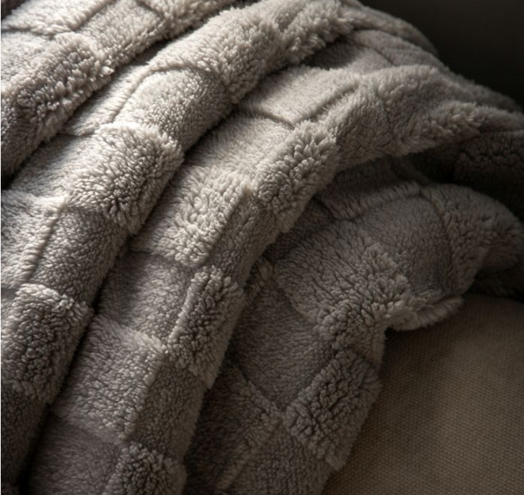 Ultra-Soft Taupe Checked Throw Blanket - Cozy Textured Home Accent