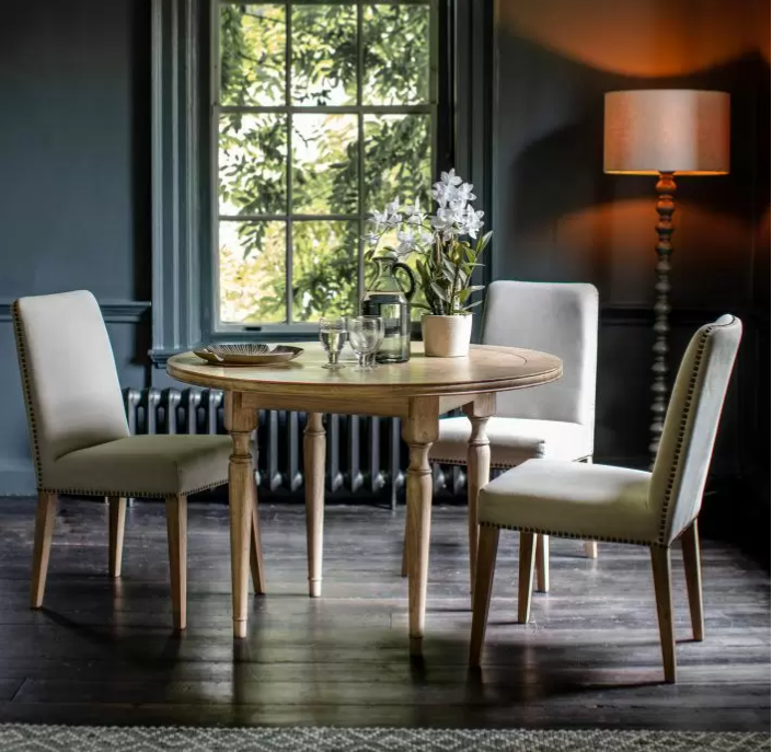 Montique Round Dining Table, Weathered Mindi Wood