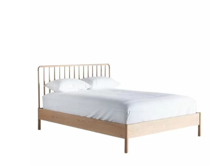 Modern Natural Oak Double Bedstead, Spindle Headboard