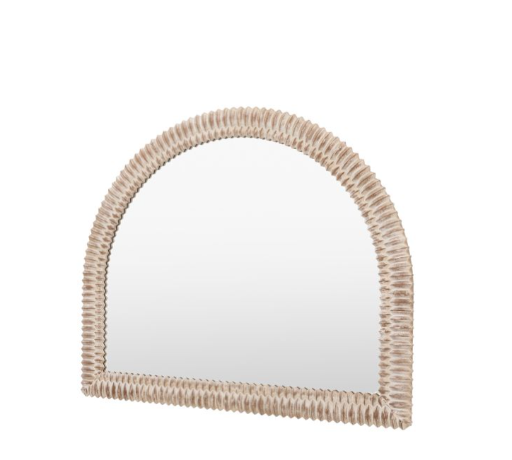 Contemporary White Washed Textured Wood Arched Wall Mirror - 120cm