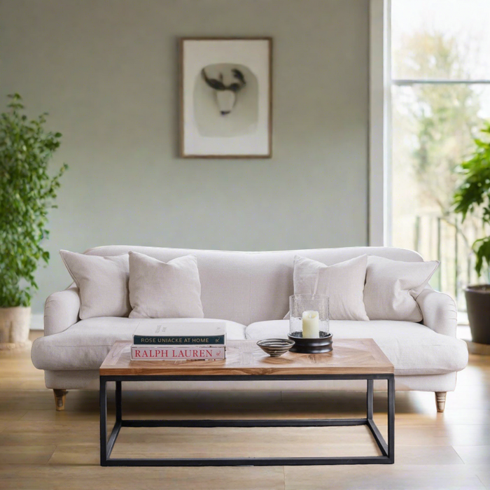 Shelby Coffee Table, Natural Recycled Teak, Black Steel, Legs, Washed