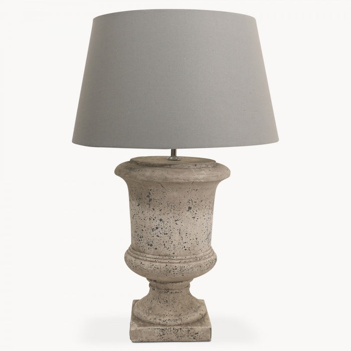 Dallas Table Lamps with Stone Urn Base and Grey Shade