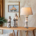 Dallas Small Table Lamp with Cream Stone Balustrade and Linen Shade