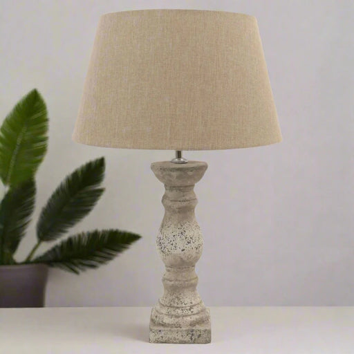 Dallas Small Table Lamp with Cream Stone Balustrade and Linen Shade