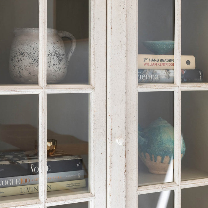 Rustic Recycled Distressed White Pine & Glass Front Cabinet