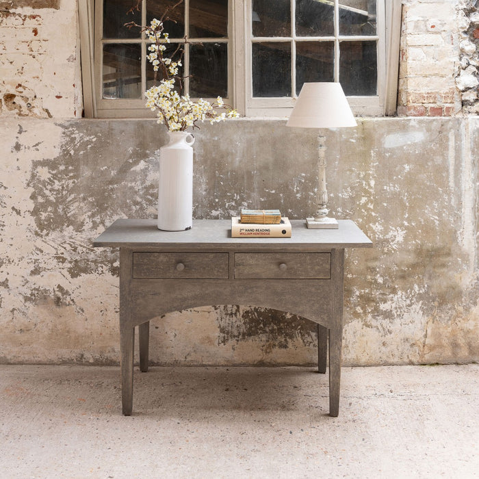 Rustic Grey 2-Drawer Wooden Console Table with Arched Detail