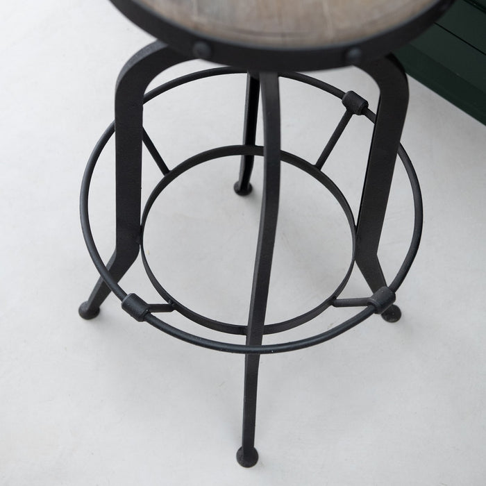 Berkeley Bar Stool, Adjustable Iron, Wood Round Top