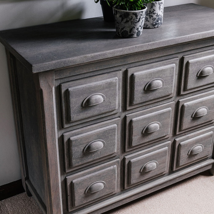 Berkeley Nine Chest Drawer, Distressed Grey, Recycled White Pine