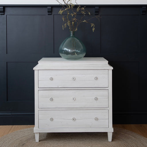 Berkeley Three Chest Drawer, Distressed White, Recycled pine