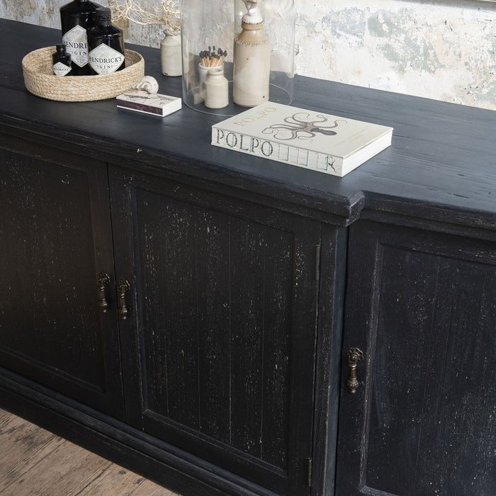 Berkeley Sideboard, Recycled Pine, Distressed Black, 4 Door 