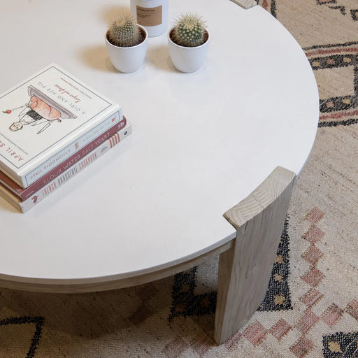 Modern Concrete & White Pine Round Coffee Table – Minimalist Rustic Design   