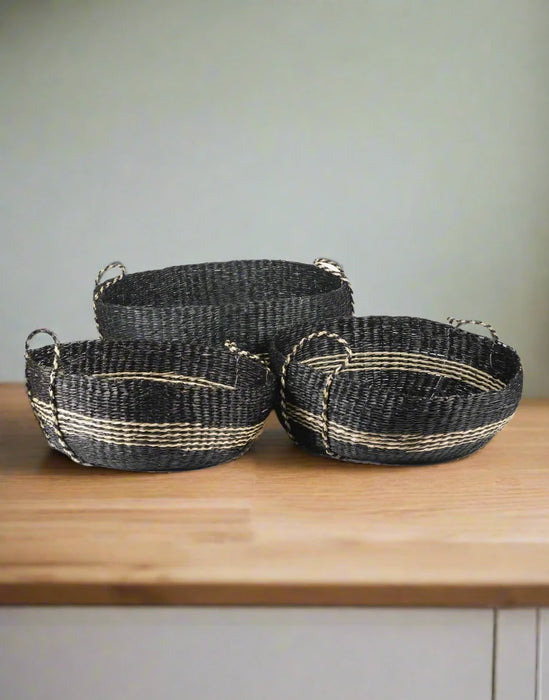 Langham Baskets, Black Seagrass, Set Of 3, Aubergine